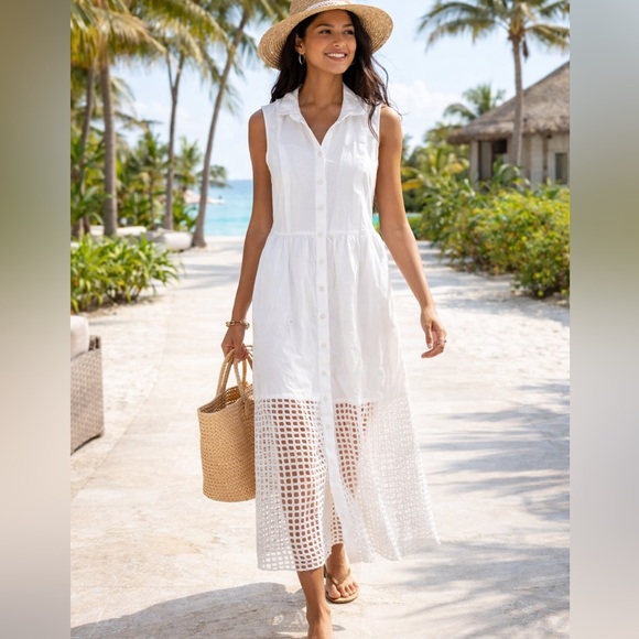 Sea New York Dresses & Skirts - Sea New York White Button Up Midi Dress Minimalist Quiet Luxury Old Money Size 8